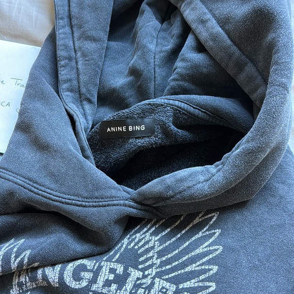 Anine Bing Alec Hoodie White Eagle - Washed Black size small - Picture 2 of 4